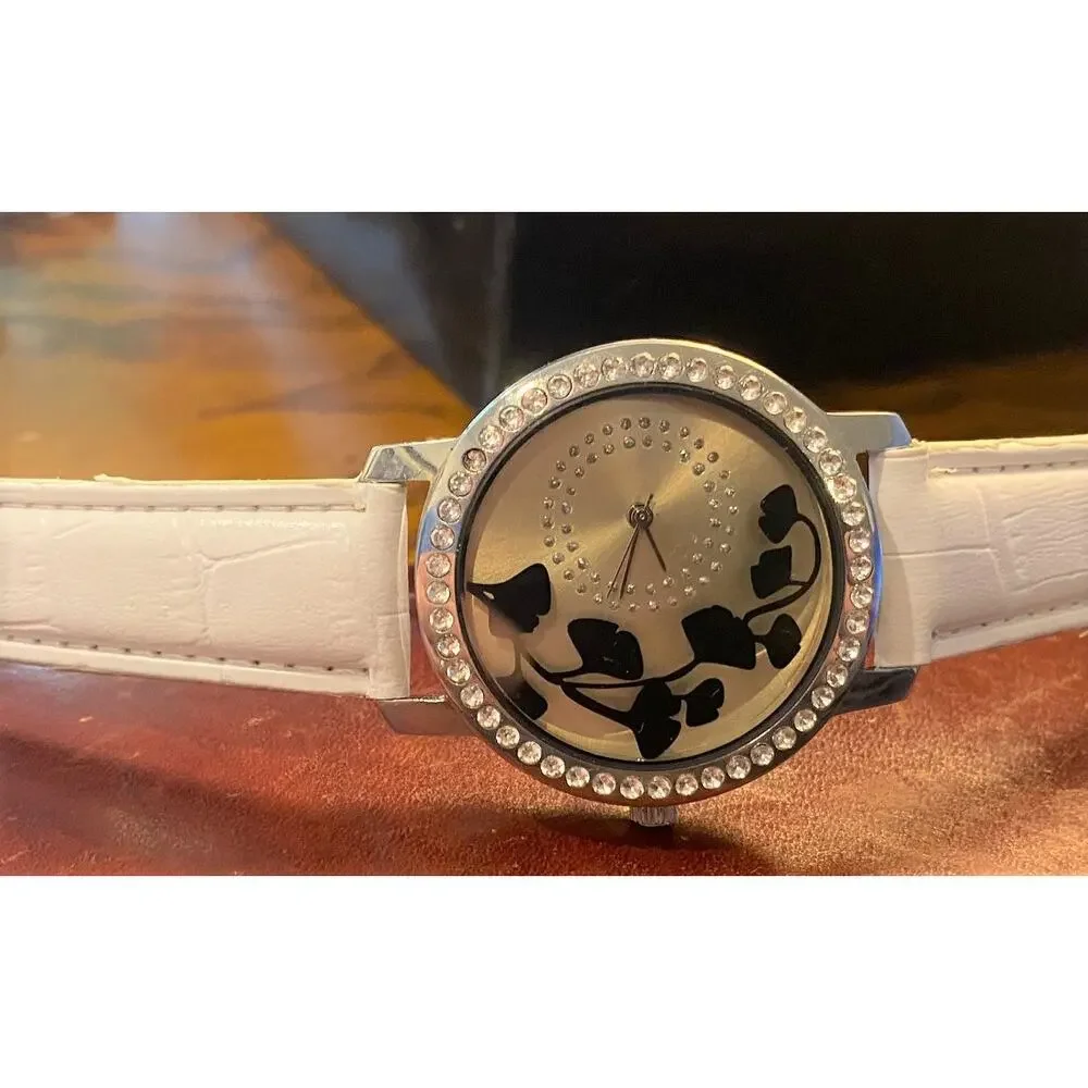 Women's 38mm Silver Tone LBVYR Watch, Flower Print Crystal